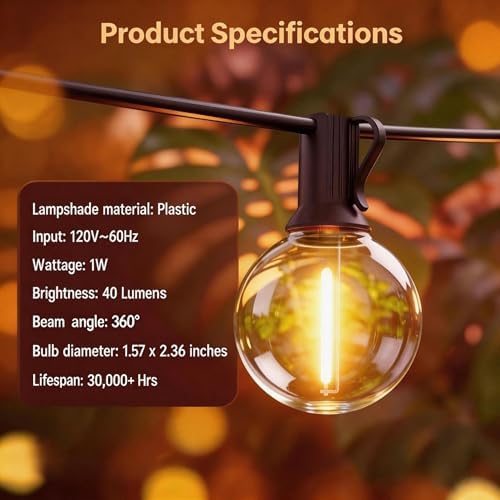 RTTY Outdoor String Lights 25 FT Waterproof, Patio Light 13 G40 LED Bulbs - Image 2