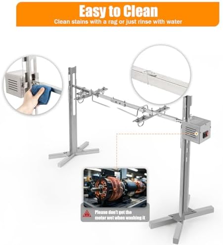 53" Electric BBQ Rotisserie Grill Kit 88 LBS Pig Spit Rotisserie Grill Height Adjustable 25W Stainless Steel Rotisserie Stand for Roasting Pig Lamb - Image 6
