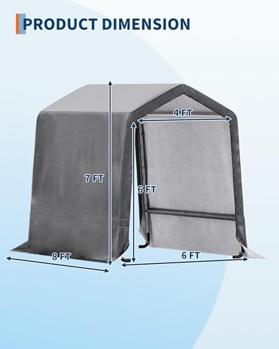 GarveeLife Outdoor Portable Storage Shed with Roll-Up Door & Vent, 240G Heavy-Duty Shelter Waterproof PE Tarp, UV-Resistant Storage Sheds for Motorcycle, Firewood, Garden and Tools (Gray, 6'x6') - Image 2