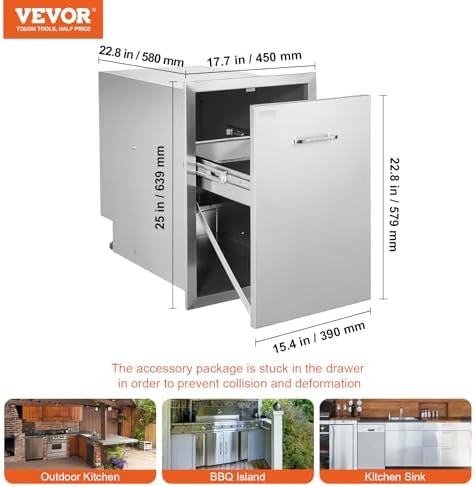 VEVOR Outdoor Kitchen Drawers 17.7"W x 25"H x 22.8"D Stainless Steel - Image 3