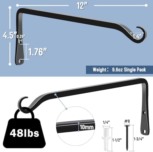 FEED GARDEN 2 Pack 12 Inch Hanging Plant Bracket Wall Hooks Decorative Plant Hangers for Outdoor Hanging Bird Feeders, Wind Chimes, Plant Baskets, Black - Image 2