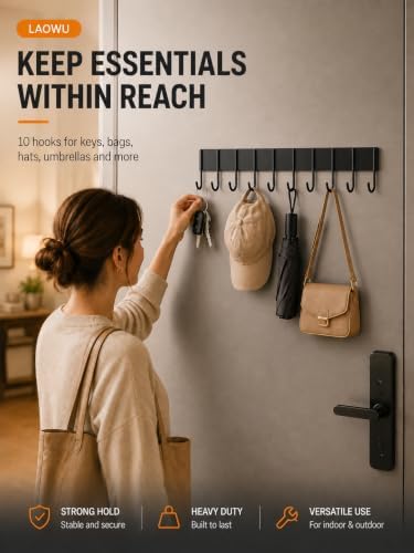 2Pcs Magnetic Key Holder For Fridge With 10 Hooks, Magnetic Utensil Holder For Wall, Strong Magnetic Key Hanger Hook Organizer, Magnent Key Rack For Kitchen Metal Door Grill Tool Coat Towel Purse - Image 2