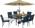 Incbruce 7 Pcs Patio Dining Set, Textilene Chairs and Rectangle Table with Brown Umbrella (Blue) by Incbruce