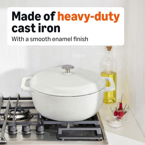 Amazon Basics Enameled Cast Iron Dutch Oven Pot With Lid, 7.3-Quart, Round, Dual Handles, Heavy-Duty, Oven Safe for Stews, Roasting & Baking, Matte White - Image 5