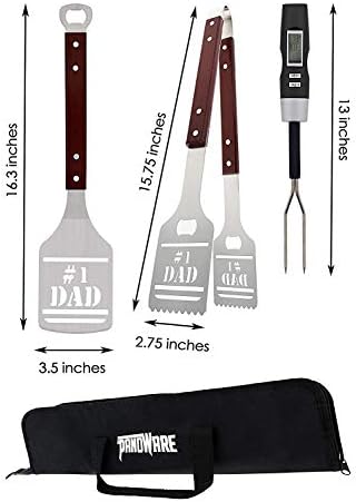 Panoware BBQ Grill Tools Set for Dad, 4 Piece Set, Number 1 Dad Tongs, Spatula, Digital Thermometer and Case - Image 3