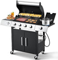 MELLCOM Upgraded 44,000 BTU Stainless Steel Burner Barbecue Grill, 4 Burner BBQ Propane Gas Grill with Side Stove & Cast Iron Grates for Patio, Camping, Outdoor Cooking by MELLCOM
