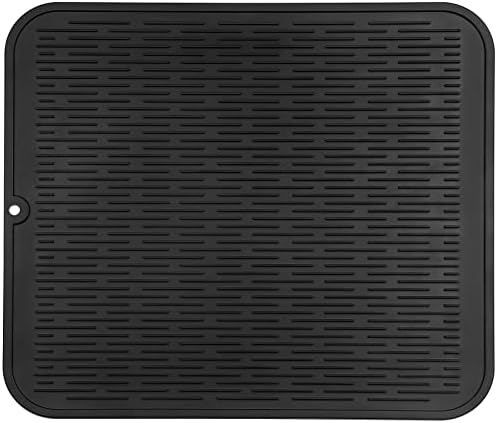 MicoYang Silicone Dish Drying Mat for Multiple Usage,Easy clean,Eco-friendly,Heat-resistant Silicone Mat for Kitchen Counter or Sink,Refrigerator or Drawer Liner Black 2XL 24 inches x 18 inches by MicoYang
