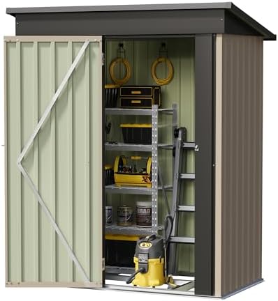Devoko 5x3 FT Outdoor Storage Shed with Floor Frame, Brown - Image 2