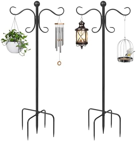 AOMGD 2 Pack 76 Inch Adjustable Double Shepherds Hooks for Outdoor Heavy Duty, Two Sided Garden Bird Feeder Pole for Hanging Plant Baskets, Solar Lights, Weddings Decor by AOMGD