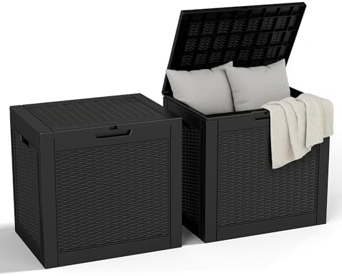 32 Gallon Outdoor Storage Box, Large Resin Deck Box for Patio Cushions, Garden Tools, Pool Accessories, Waterproof and Lockable Design, Storage Bench for Backyard & Deck(Black) by ASKPASS