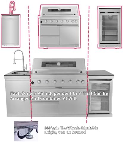 82-Inch 6-Burner Propane Gas Outdoor Grill Island, 85000 BTU Stainless Steel BBQ with Refrigerator, Granite Countertops, For Backyard BBQ, Silver - Image 5