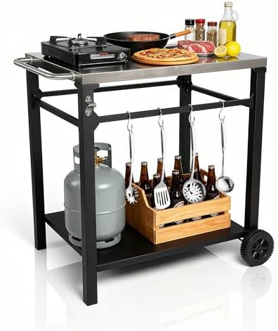 Endark Grill Cart, Grill Table, Outdoor Kitchen, Rolling Dining Table, Stainless Steel Tabletop, Outdoor Garden Patio BBQ Kitchen Food Prep Table Cart by ENDARK