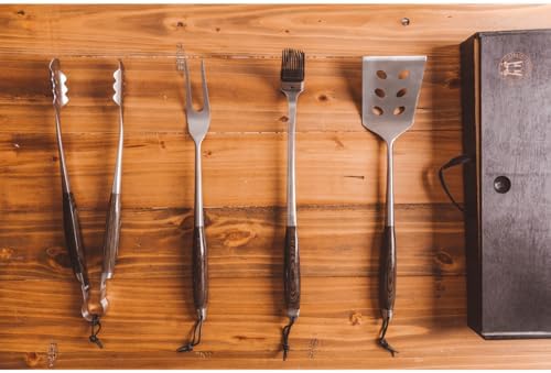 Schmidt Brothers - BBQ Carbon 6, 4-Piece Grilling Accessory Set, Full-Forged Stainless Steel Grilling Utensils Including Spatula, Fork, Basting Brush, and Tongs with All Wood Handles - Image 6
