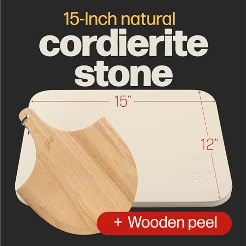 Hans Grill Rectangular Pizza Stone with Peel, 15 x 12 Inch Cordierite Stone - Image 2