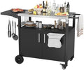 Vongrasig Outdoor Grill Cart, Patio Kitchen Island with Storage, Outdoor Bar Table BBQ Cart Pizza Oven Table with Foldable Stainless Steel Top & Wheels, Black by Vongrasig