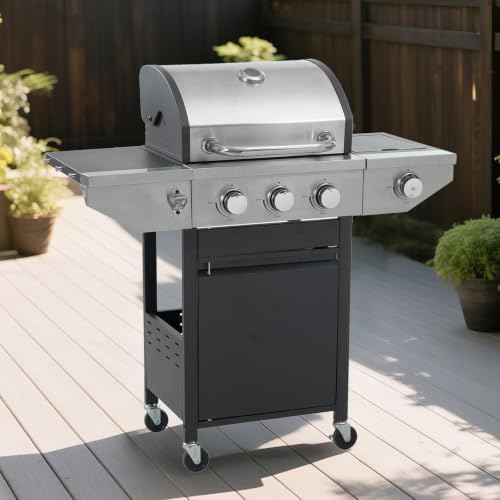 Endark 3-burner propane grill, 37,000 BTU with side-fire function. Stainless steel, enameled cast iron grate, thermometer, wheels. Perfect for patio and garden cooking - Image 5