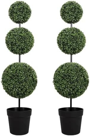 VIVATREES 4FT UV-Resistant Artificial Triple Ball Boxwood Topiary Set of 2, All-Weather Outdoor & Indoor Decor for Garden, Porch, Entryway by VIVATREESADDINGCOLORTOYOURSPACE