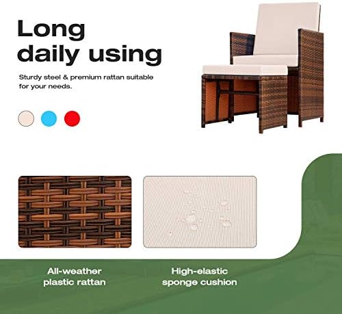 Devoko 4 Pieces Patio Wicker Furniture Set Outdoor Patio Chairs with Ottomans All Weather Cushioned Chairs Balcony Porch Furniture (Beige) - Image 5