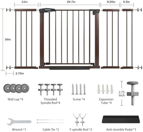 Mumeasy 29.7-57" Extra Wide Baby Gate, Auto Close Large Dog Gate for Doorways, No Drilling Pressure Mounted Pet Safety Gate for Stairs, Easy Walk Through Child Gate for Hallways, House, Indoor, Brown - Image 2