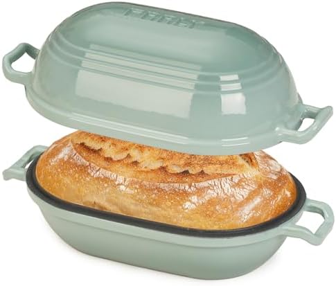 Enameled Cast Iron Dutch Oven for Sourdough Bread Baking,9 x 5-4/5 Inch Oval Cast Iron Bread Pan with Lid,Dutch Oven for Homemade Sourdough Baking,2.8QT Meatloaf Pan,Oven Safe by FRRLY