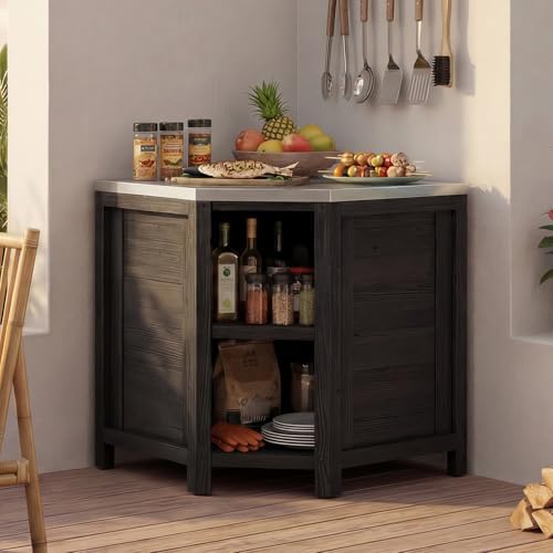 MOUMON Corner Patio Kitchen Storage Cabinet with Stainless Steel Countertop by MOUMON