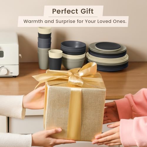 Homienly Kitchen Wheat Straw Dinnerware Set 40 PCS - Dinner Plates, Cereal Bowls, Wheat Straw Cups Set, Microwave and Dishwasher Safe Dishes Set, Unbreakable Dish Set for Party, Outdoor(Grey Stone) - Image 6