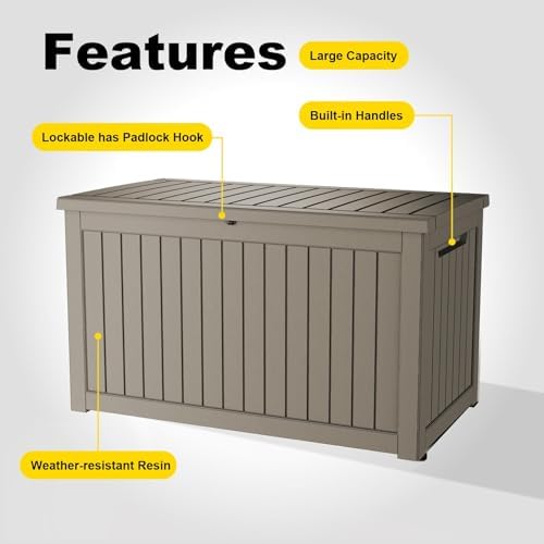 280 Gallon Waterproof Outdoor Storage Box, UV Resistant Resin Deck Box with Hydraulic Rod for Stable Support, Ideal for Patio, Garden and Pool, Grey - Image 6