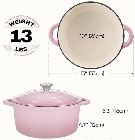 6 Quart Dutch Oven Pot with Lid, Non Stick Enameled Cast Iron Dutch Oven for Bread Baking, Heavy-Duty, Oven Safe Ceramic Cookware Up to 500°F for Baking, Braising, Stews, Roasting, Pink - Image 3