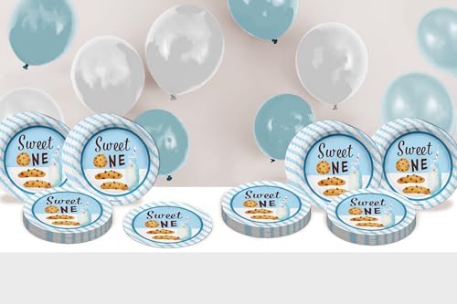 Sweet One Milk and Cookies First Birthday - 32 Piece Disposable Party Supplies - Decorations for Dessert 1st Birthday Round Party Plates - Large 9" Paper Plates In Bulk - Image 6