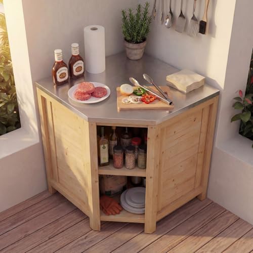 MOUMON Corner Patio Kitchen Storage Cabinet with Stainless Steel Countertop - Image 3