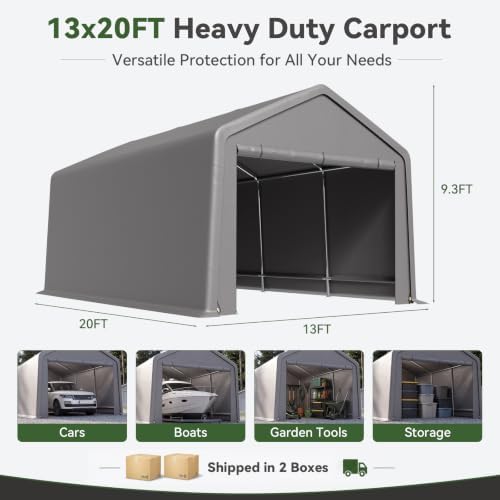 Aoxun 13x20 FT Outdoor Carport Garage Tent, Waterproof Storage Shed, Gray - Image 6