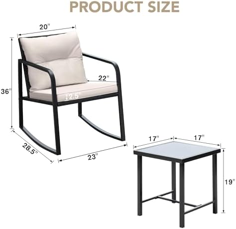 Devoko 3 Pieces Patio Furniture Set Wicker Outdoor Rocking Bistro Chair - Image 6
