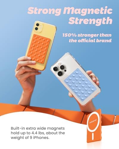amBand Magnetic Sticky Phone Suction Grip for MagSafe, Removable for Wireless Charging, Durable Magnet Silicone Portable Mount Stand for iPhone 18 17 16 15 14 13, Hands-Free Video/Selfie, Orange - Image 3