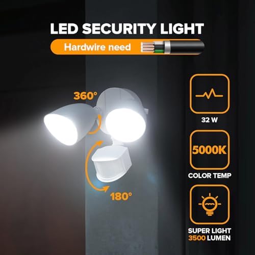 LUTEC 32W 3500 Lumen LED Security Lights Motion Sensor Light Outdoor, 5000K Daylight, IP65 Waterproof, Dusk to Dawn, Motion Detector Flood Light for Garage, Yard, Porch-White - Image 2