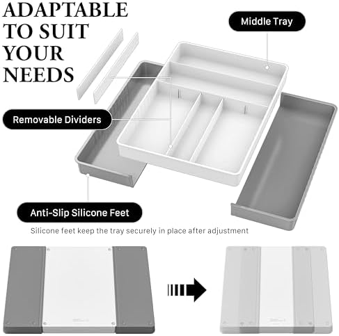 Simple Houseware Expandable Kitchen Drawer Flatware Organizer, Gray/White - Image 4