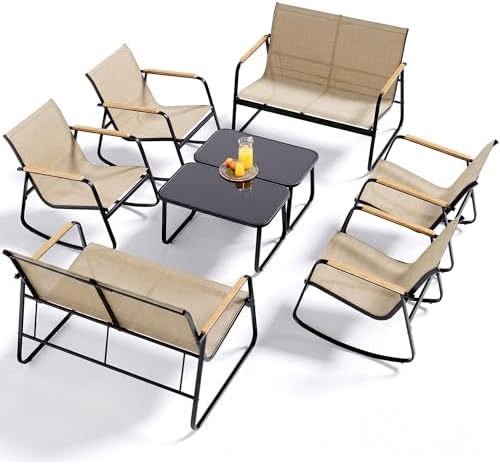Ahomly 8-Piece Textilene Outdoor Patio Furniture Set, Brown by Ahomly