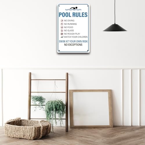 BEASTZHENG Pool Rules Sign Warning Swim At Your Own Risk Retro Metal Tin Sign for Swimming Pool Water Park Beach Decor for Outdoor 8x12 Inches - Image 5