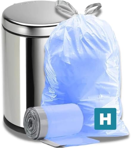 Plasticplace Custom Fit Trash Bags, Compatible with simplehuman Code H (200 Count) Tinted Blue Drawstring Garbage Liners 8-9 Gallon / 30-35 Liters, 18.5" x 28" by Plasticplace
