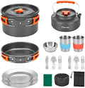 Fitense 21Pcs Camping Cookware Mess Kit for 2, Lightweight Camping Kitchen Pots and Pans Set, Portable Cooking Essentials for Backpacking, Hiking and Picnic by Fitense