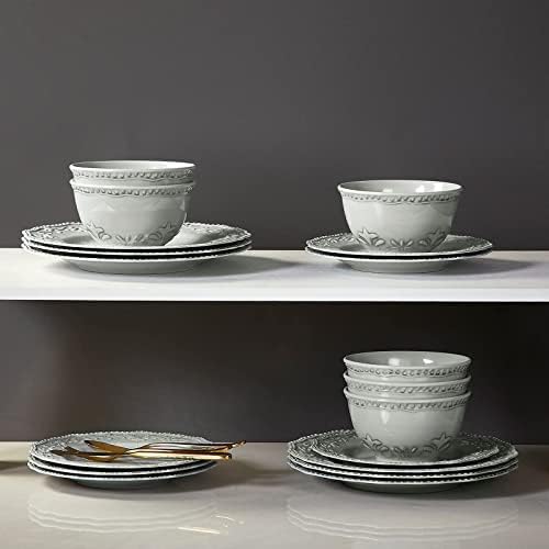 TP 12-Piece Melamine Dinnerware Sets, Service for 4, Relief Grey - Image 5