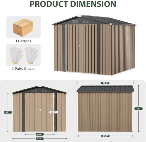 JUMMICO 8x8 FT Outdoor Storage Shed, Tool Metal Sheds, Brown - Image 2