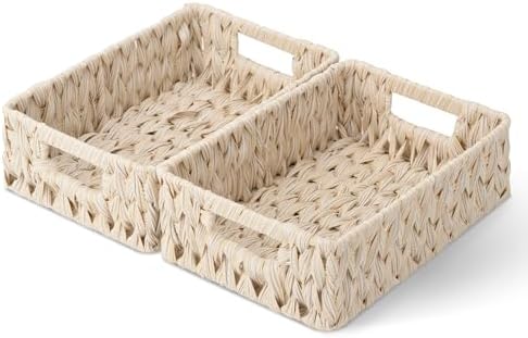 GRANNY SAYS Wicker Baskets for Organizing, Shallow Storage Bins, 2-Pack by GRANNYSAYS