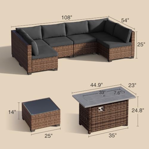 Qsun 8 Pieces Outdoor Patio Furniture Set with 44.9" Fire Pit Table, All-Weather Wicker Outdoor Patio Sectional Set with Coffee Table, for Backyard Poolside Garden Porch, Black - Image 2