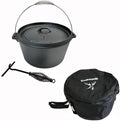 9 Quart Cast Iron Dutch Oven Pre-Seasoned Camp Pot with 10 inch Black Steel Lid Lifter and Polyester Carrybag by Kookantage