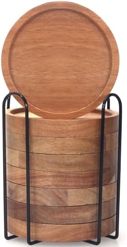 Acacia Wood Coasters Set of 8 Bar Accessories Table Decor Wooden Coaster - Image 5