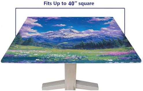 Fitted Tablecloths, Mountain Majesty Pattern Printed on Stain Resistant Picnic Table Covers with Elastic, Great for Outdoor Picnics Patio Lunch, Fit for 40" x 40" Square Tables - Image 5