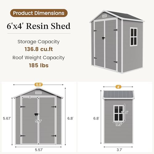 UDPATIO Outdoor Resin Storage Shed 6x4 FT Weatherproof with Floor, Grey - Image 2