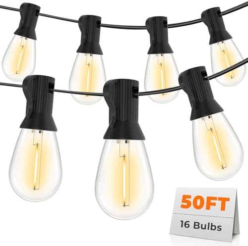 GvvooHome Outdoor String Lights, 50FT LED Waterproof Patio Lights by GvvooHome