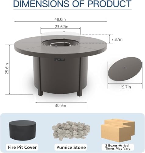5 Pieces Outdoor Patio Furniture Set with 48" 55000 BTU Round Propane Fire Pit Table,Patio Dining Set Outdoor Conversation Sets 4 Swivel Chairs for Deck,Backyard and Garden,Dark Blue - Image 2