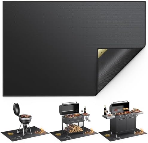 Non-Curl 60x40 inch Under Grill Mats for Outdoor Grill, Indoor Fire Pit Hearth Rugs for Fireplace, Double-Sided Fireproof, Oilproof & Waterproof BBQ Grill Mat, Easy to Clean,for Deck/Patio/Lawn by Vewaci